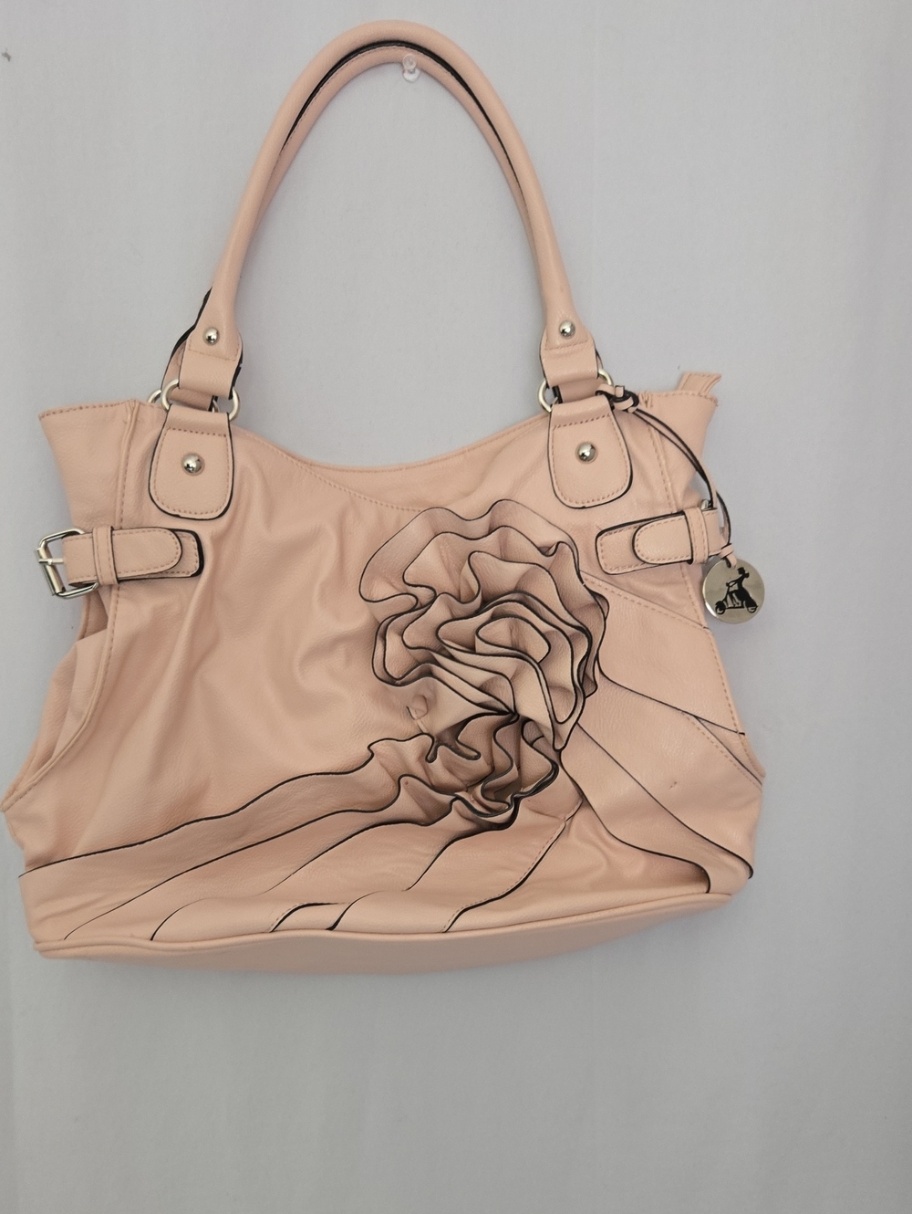 Mia De Luca Blush Pink Floral Applique Shoulder Bag